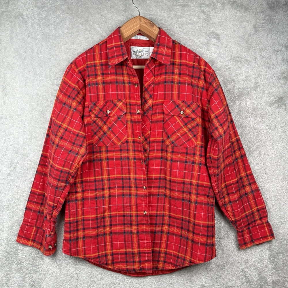 Northwest‎ Territory Flannel Shacket Mens L Red Buffalo Plaid Barn Chore VTG 90s